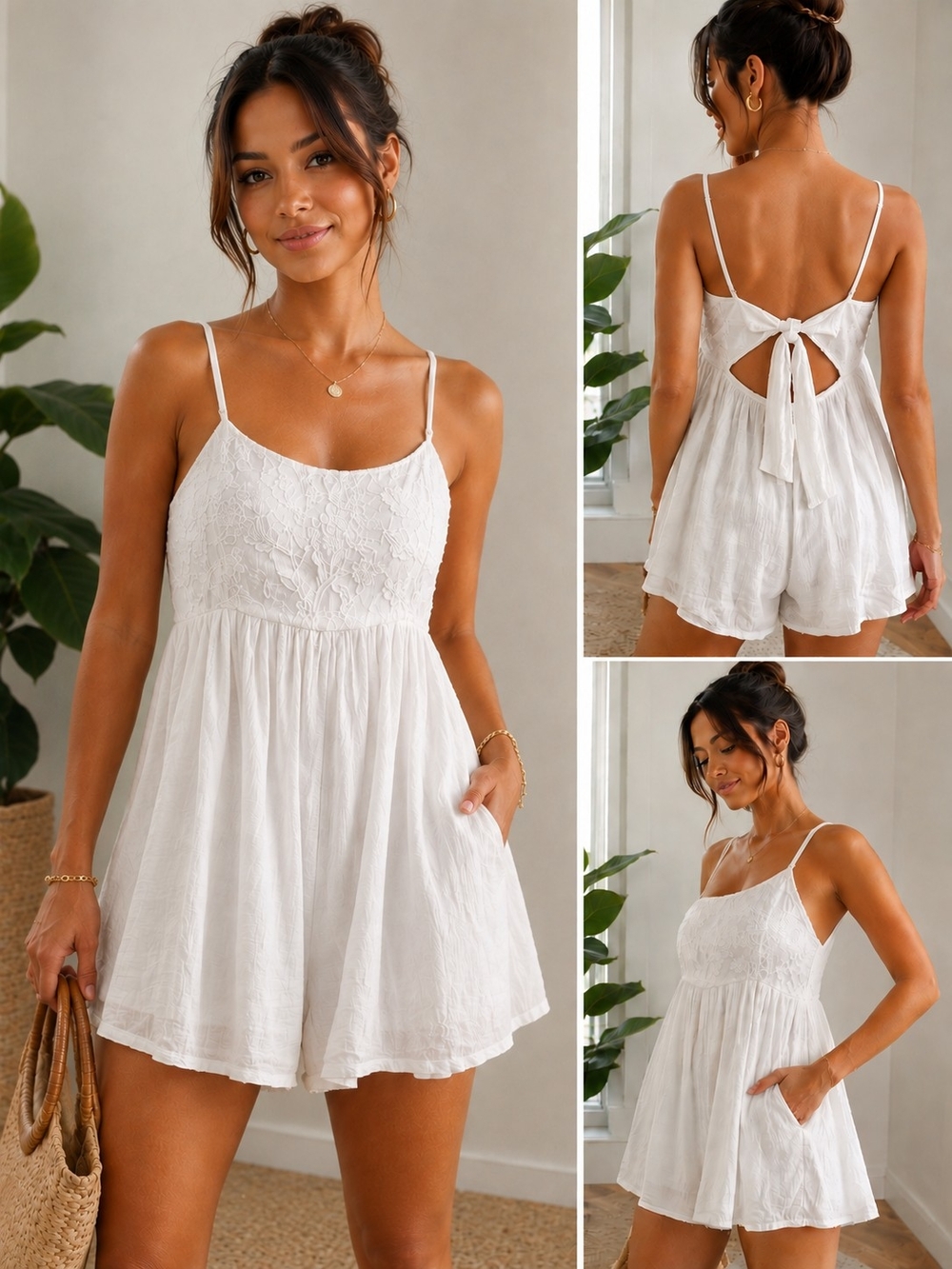Mustard Seed White Lace Tie-Back Romper – Size Medium – NWT
